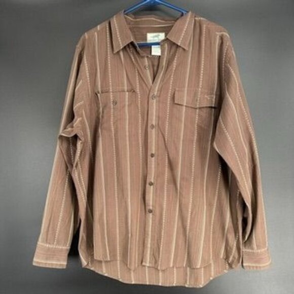 Horny Toad Cotton Long Sleeve Men's Large Button Down Shirt Brown Striped - Picture 1 of 7